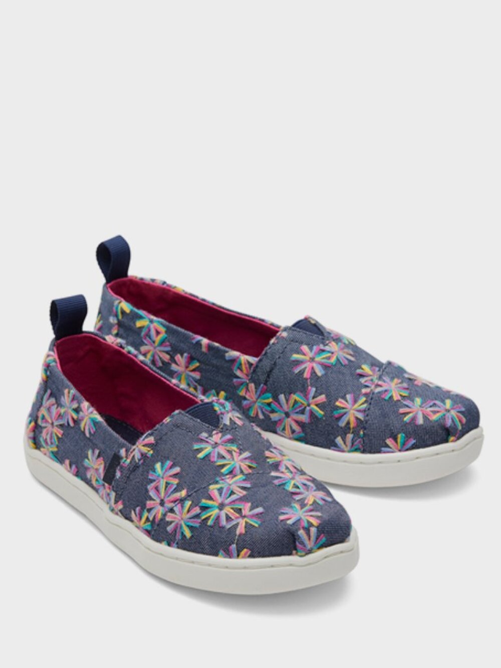 TOMS Alpargata Navy Embroidered Floral Kids Shoe | Youth 2
